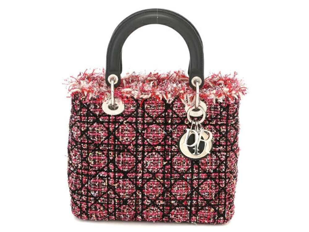 Christian Dior Lady Handbag Pink Tweed